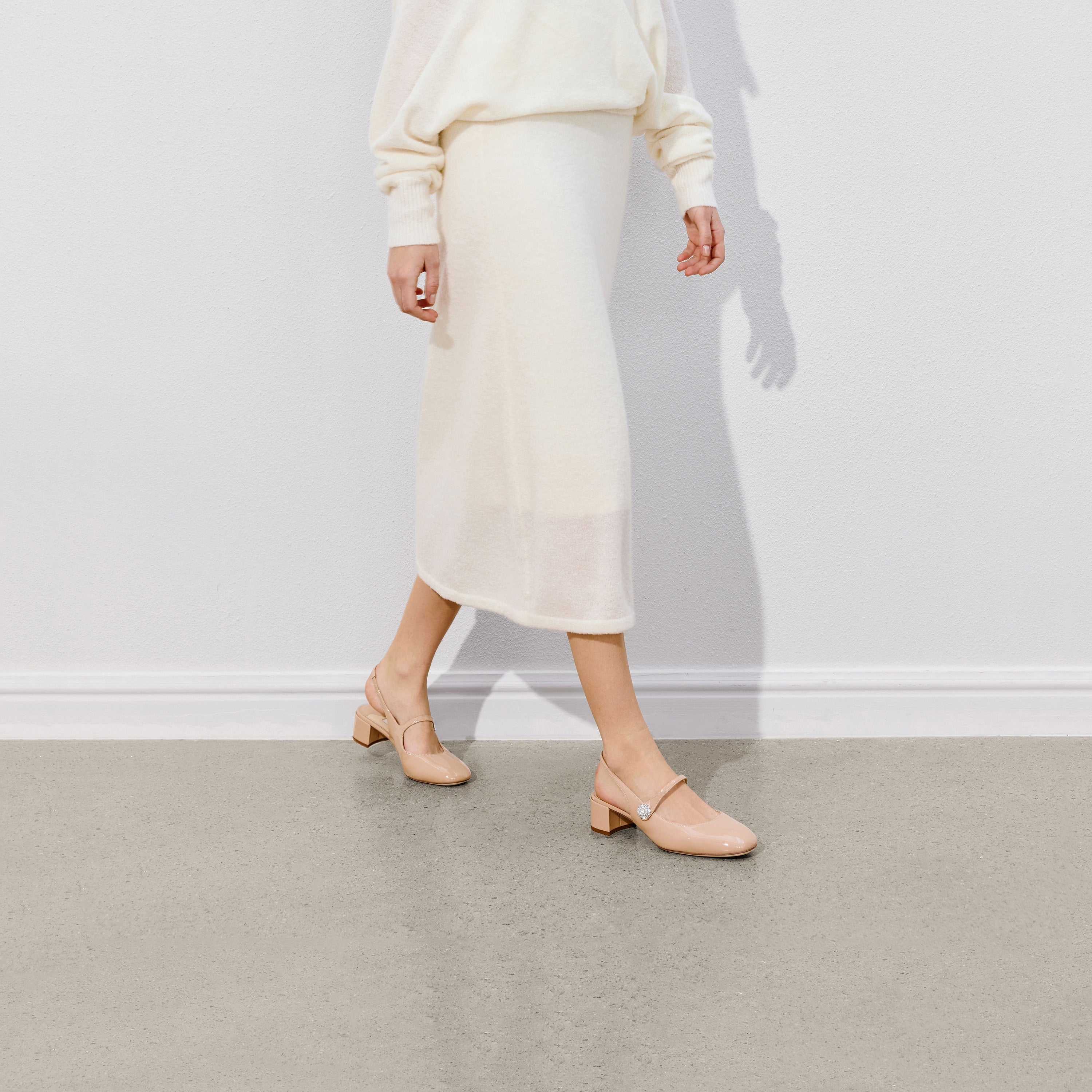 Nude Crystal Mary Jane Slingback Pumps