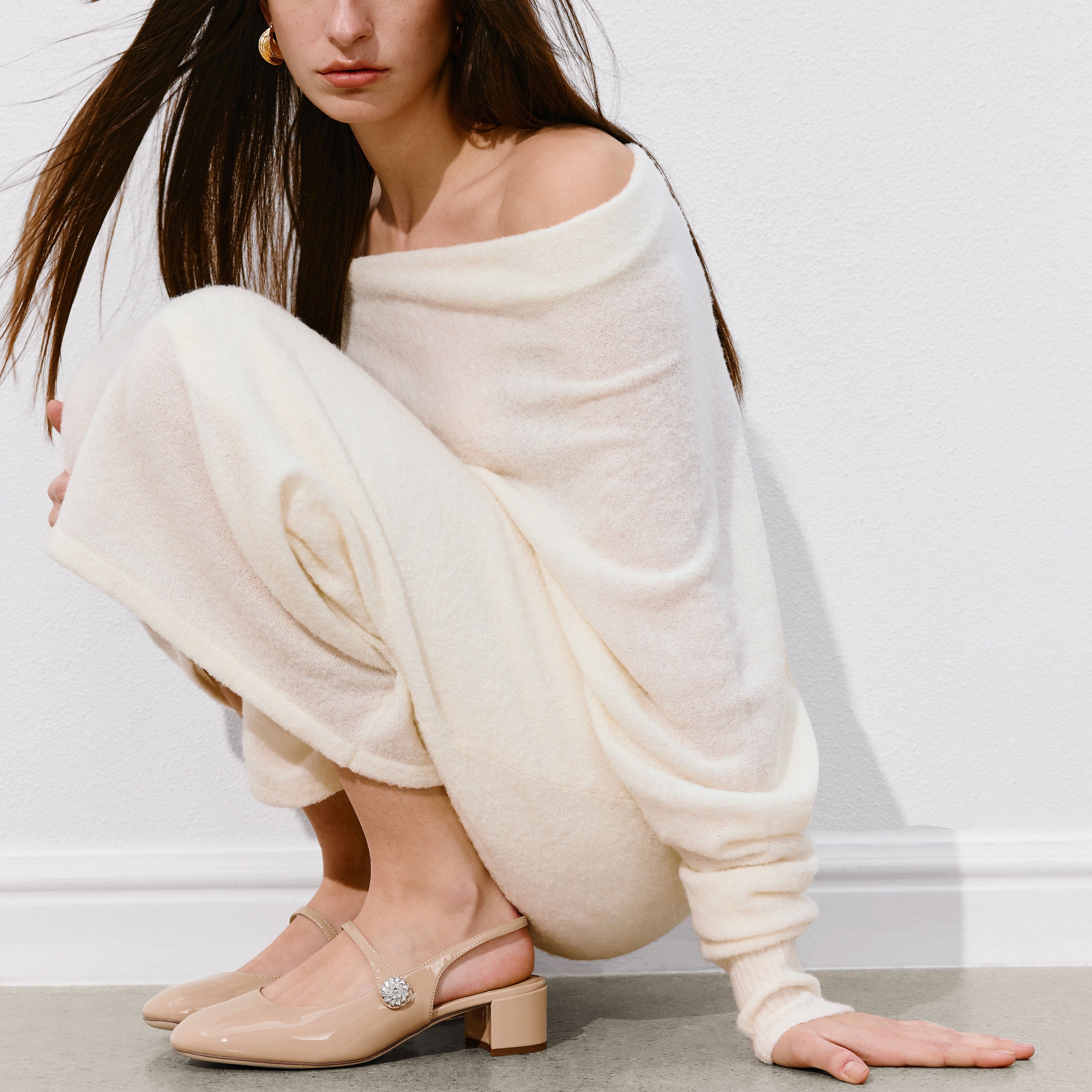 Nude Crystal Mary Jane Slingback Pumps