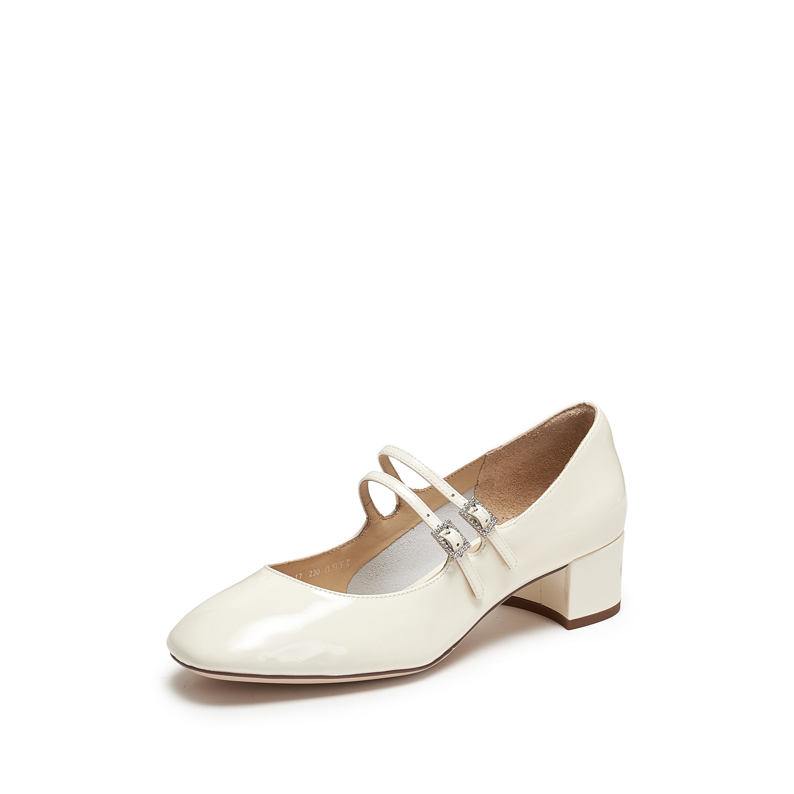 Beige Crystal Double Straps Mary Jane Pumps