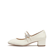 Beige Crystal Double Straps Mary Jane Pumps