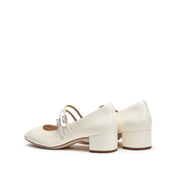 Beige Crystal Double Straps Mary Jane Pumps