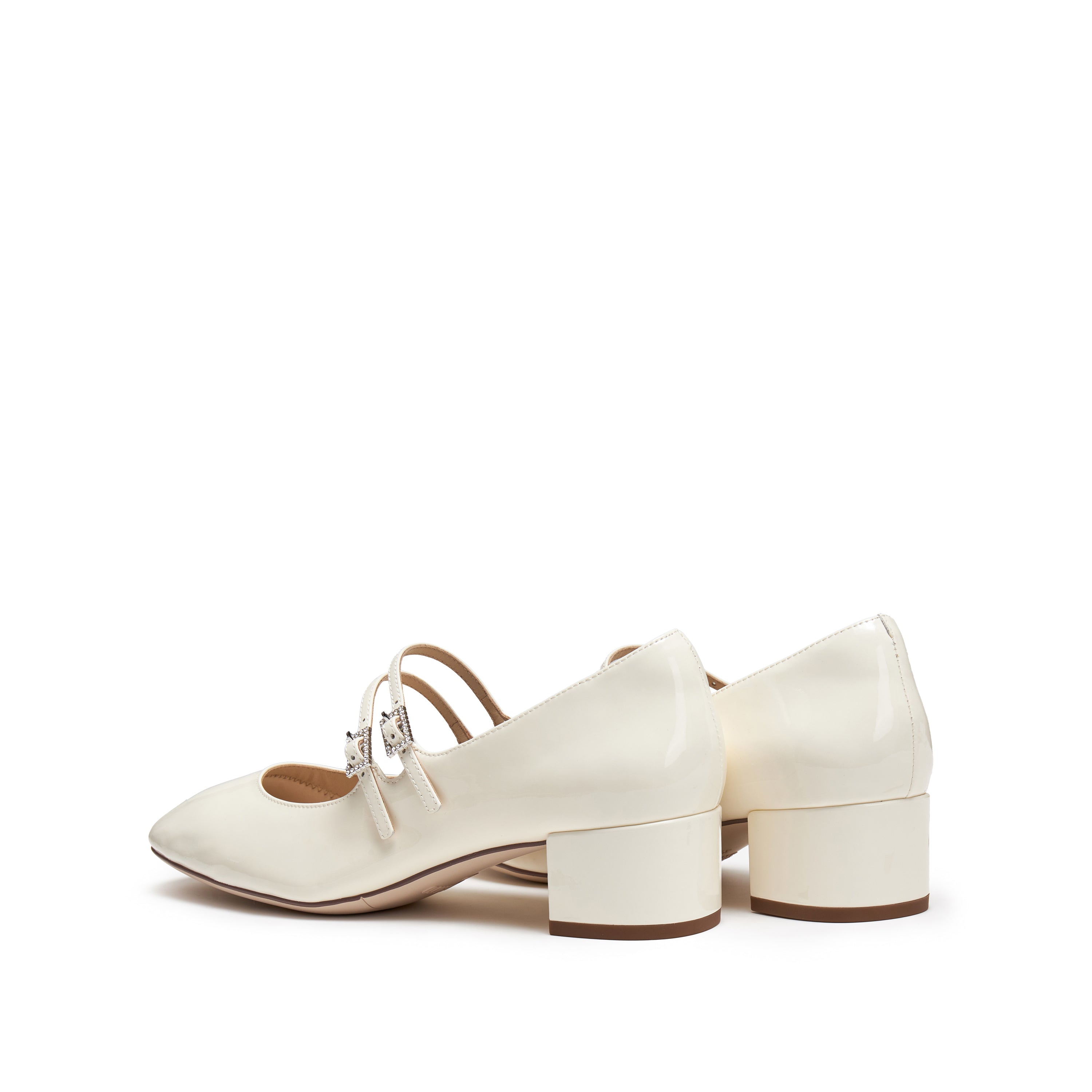 Beige Crystal Double Straps Mary Jane Pumps