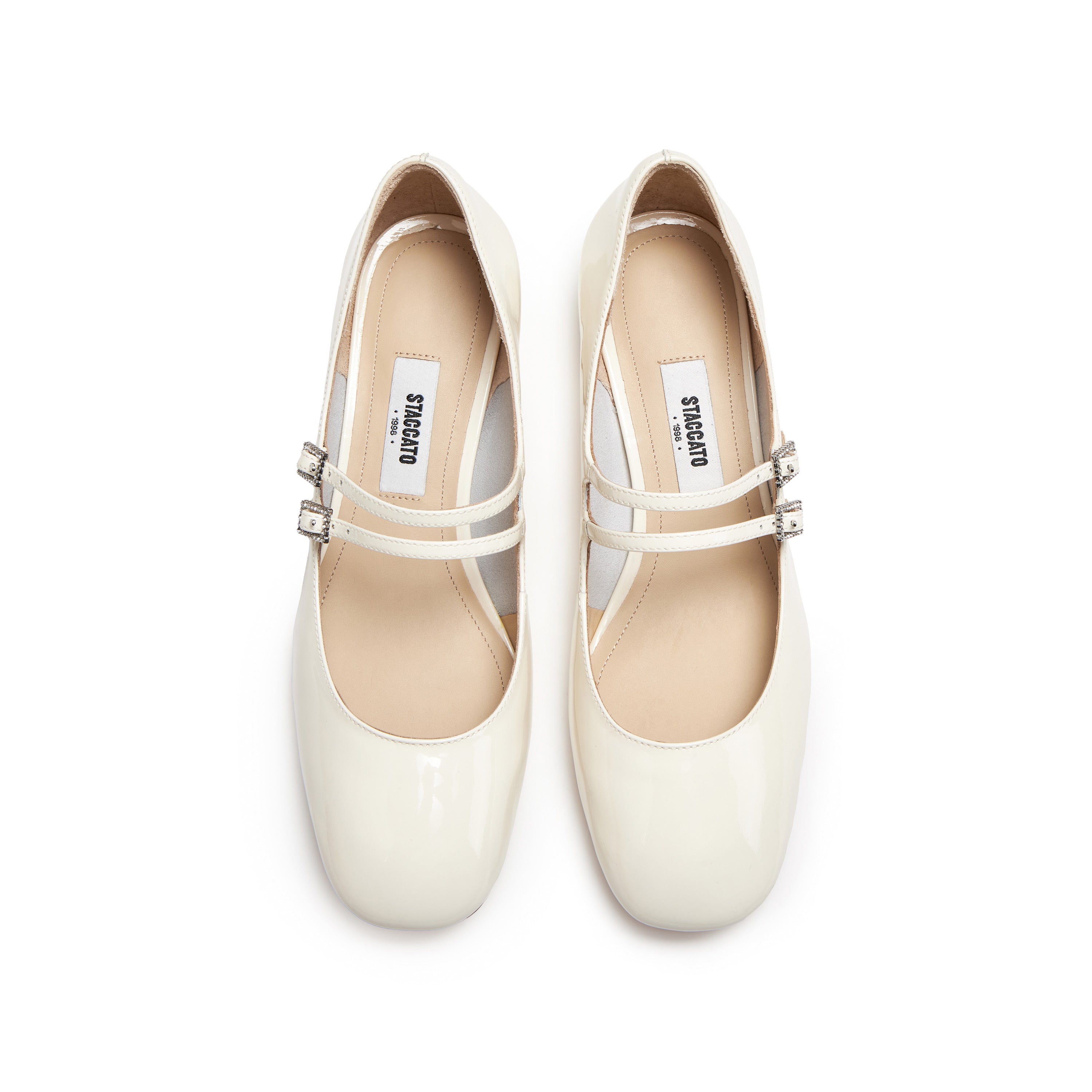 Beige Crystal Double Straps Mary Jane Pumps