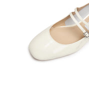 Beige Crystal Double Straps Mary Jane Pumps