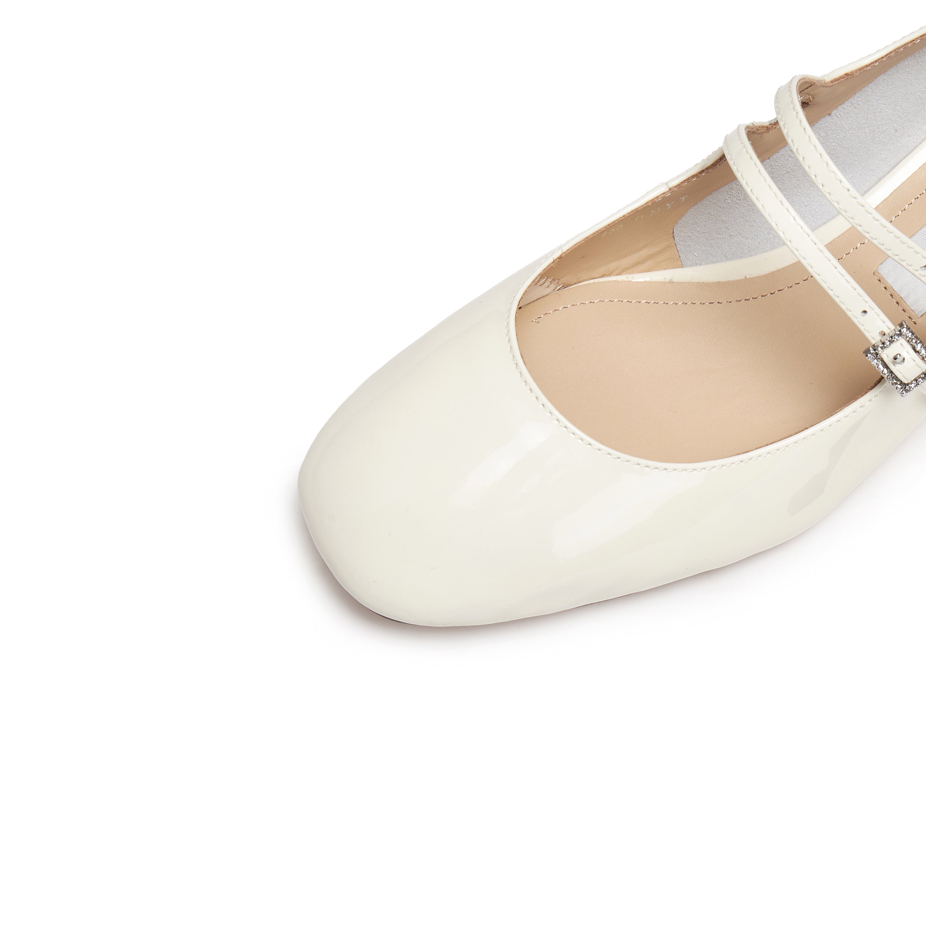 Beige Crystal Double Straps Mary Jane Pumps