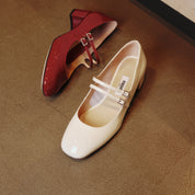 Beige Crystal Double Straps Mary Jane Pumps