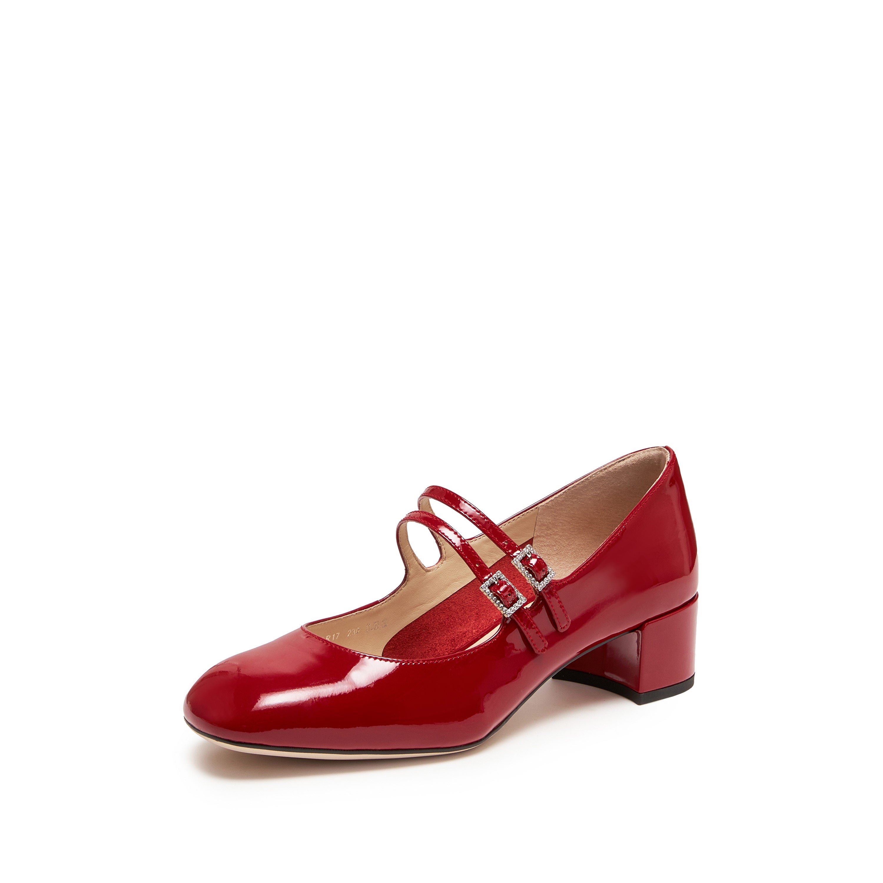 Red Crystal Double Straps Mary Jane Pumps
