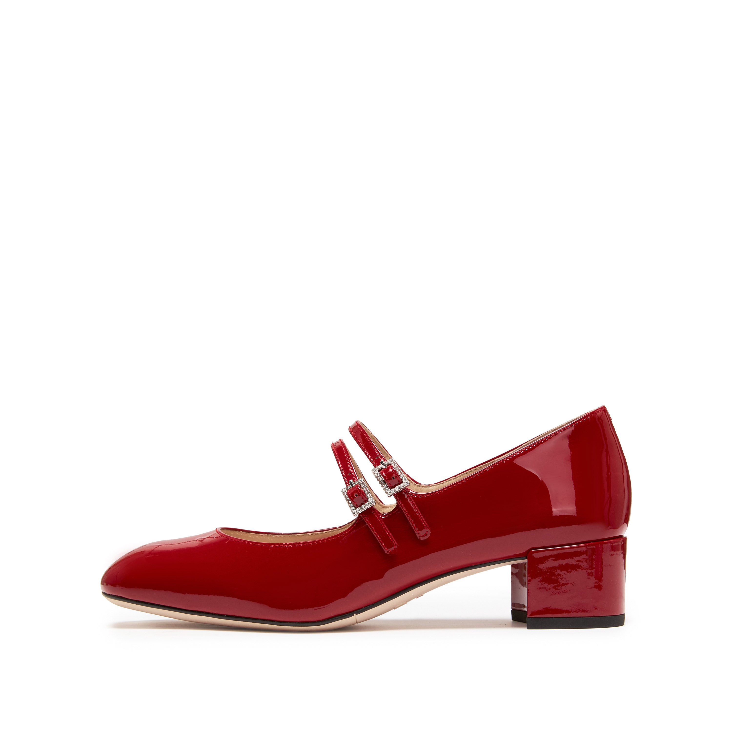 Red Crystal Double Straps Mary Jane Pumps
