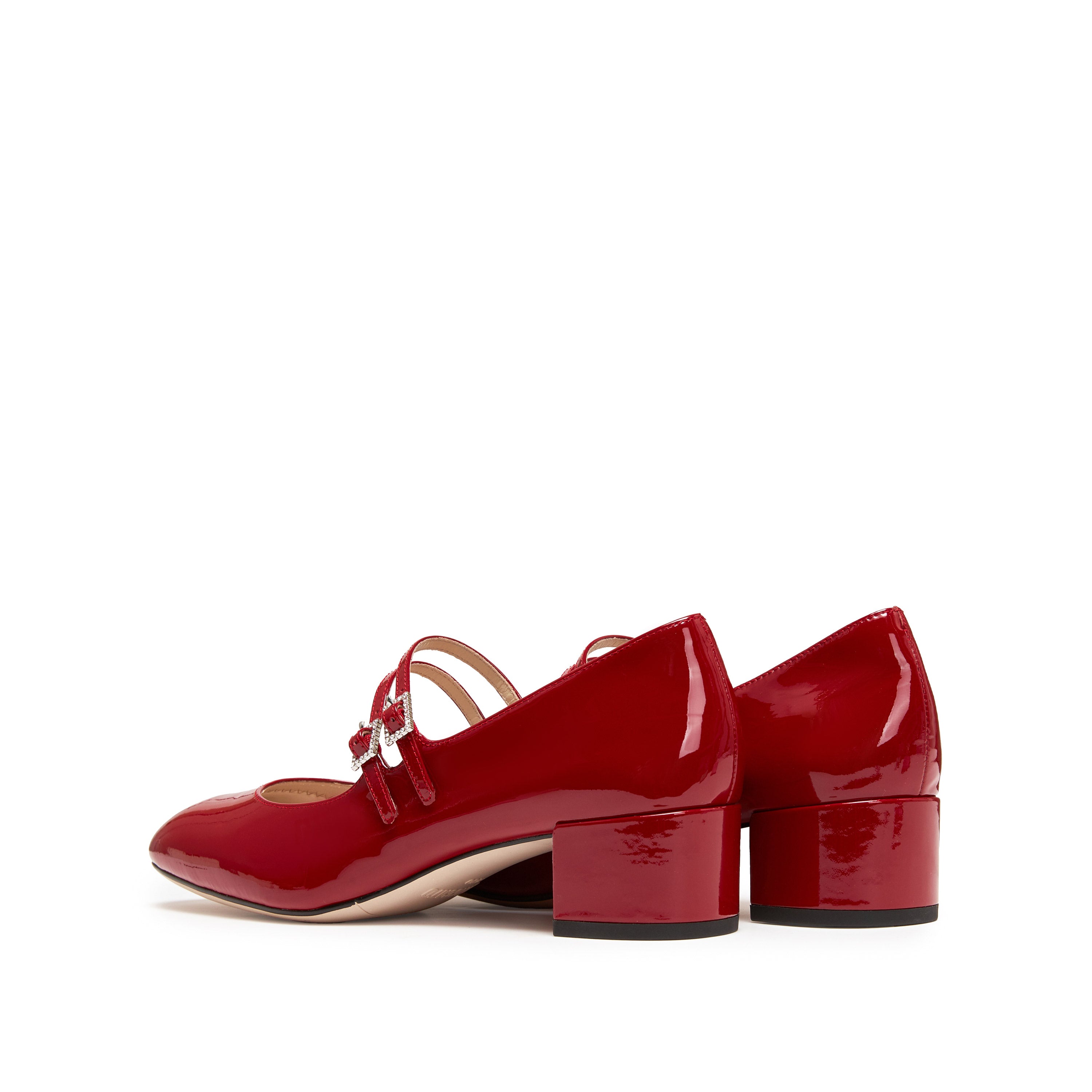 Red Crystal Double Straps Mary Jane Pumps