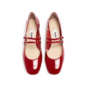 Red Crystal Double Straps Mary Jane Pumps