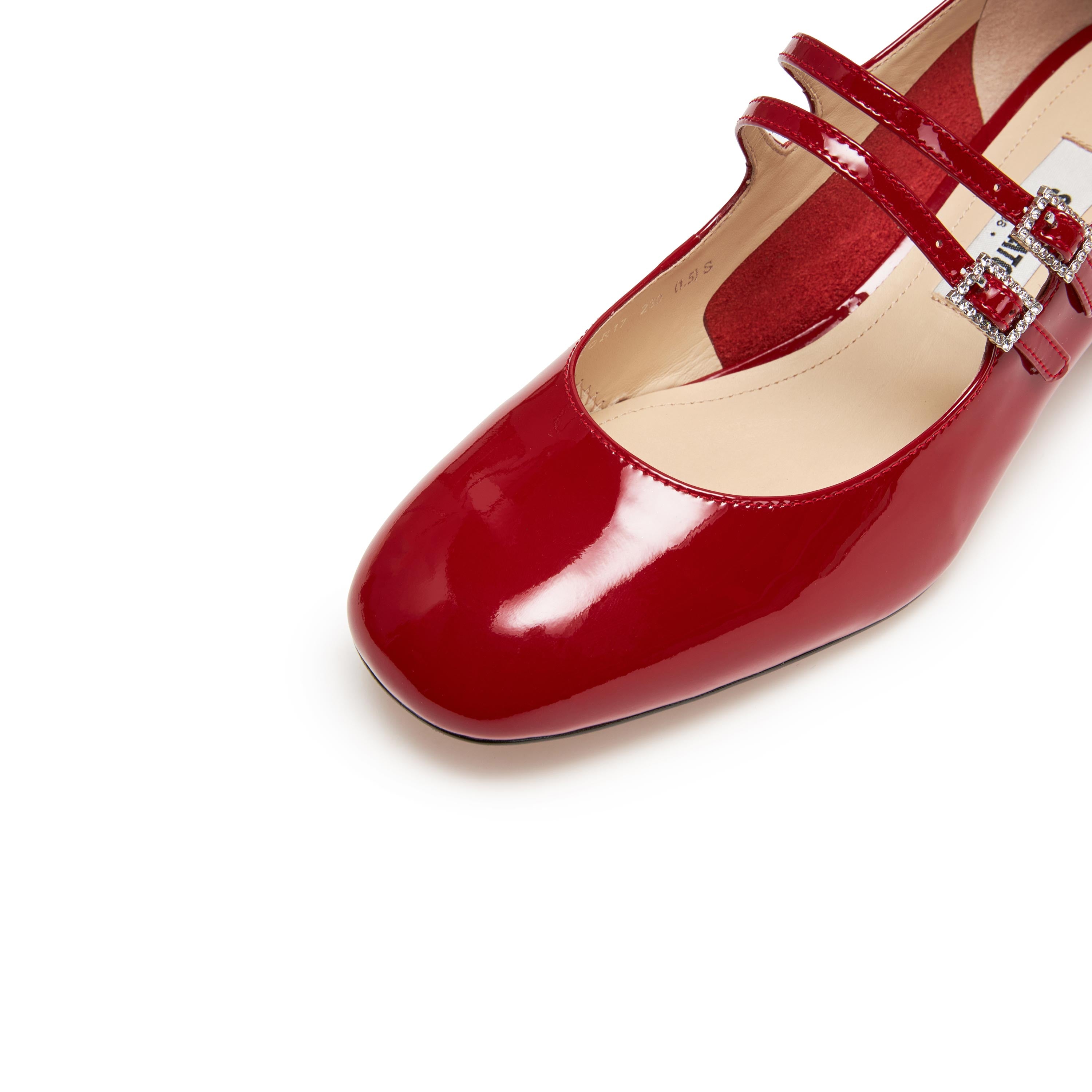 Red Crystal Double Straps Mary Jane Pumps