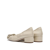 Beige Square Buckle Block Heel Pumps