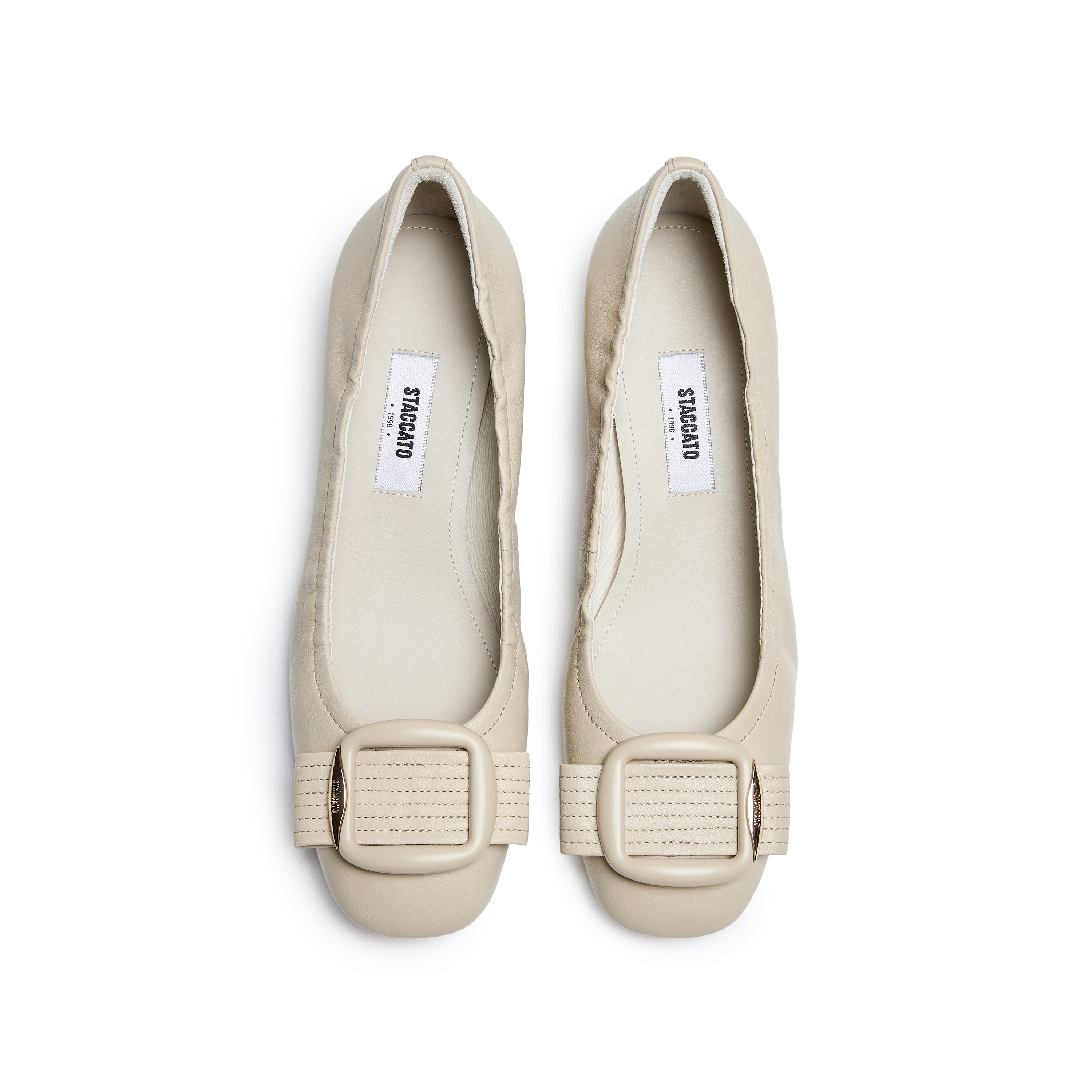 Beige Square Buckle Block Heel Pumps