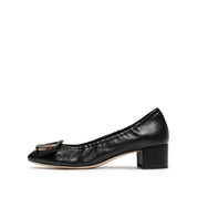 Black Square Buckle Block Heel Pumps