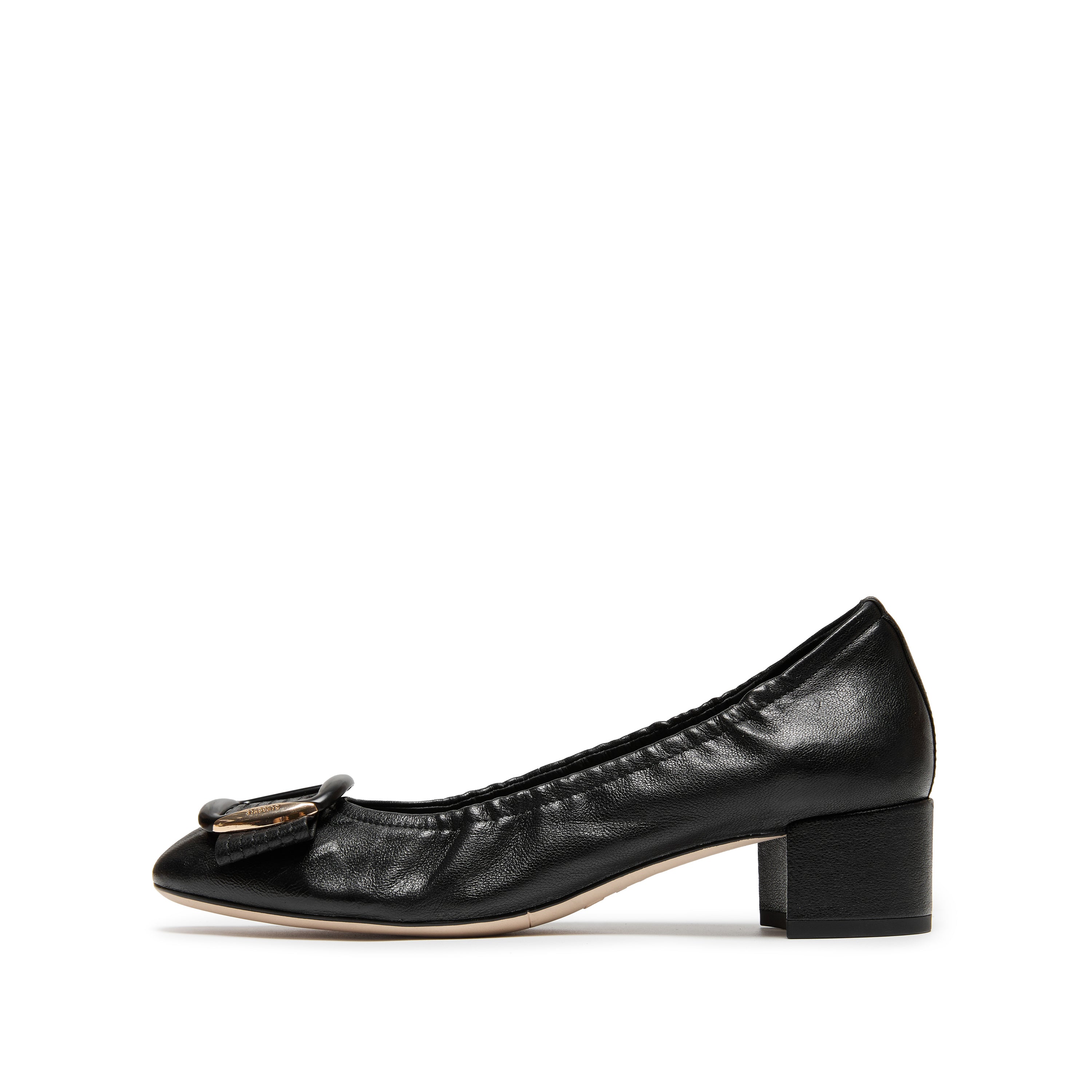 Black Square Buckle Block Heel Pumps