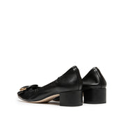 Black Square Buckle Block Heel Pumps
