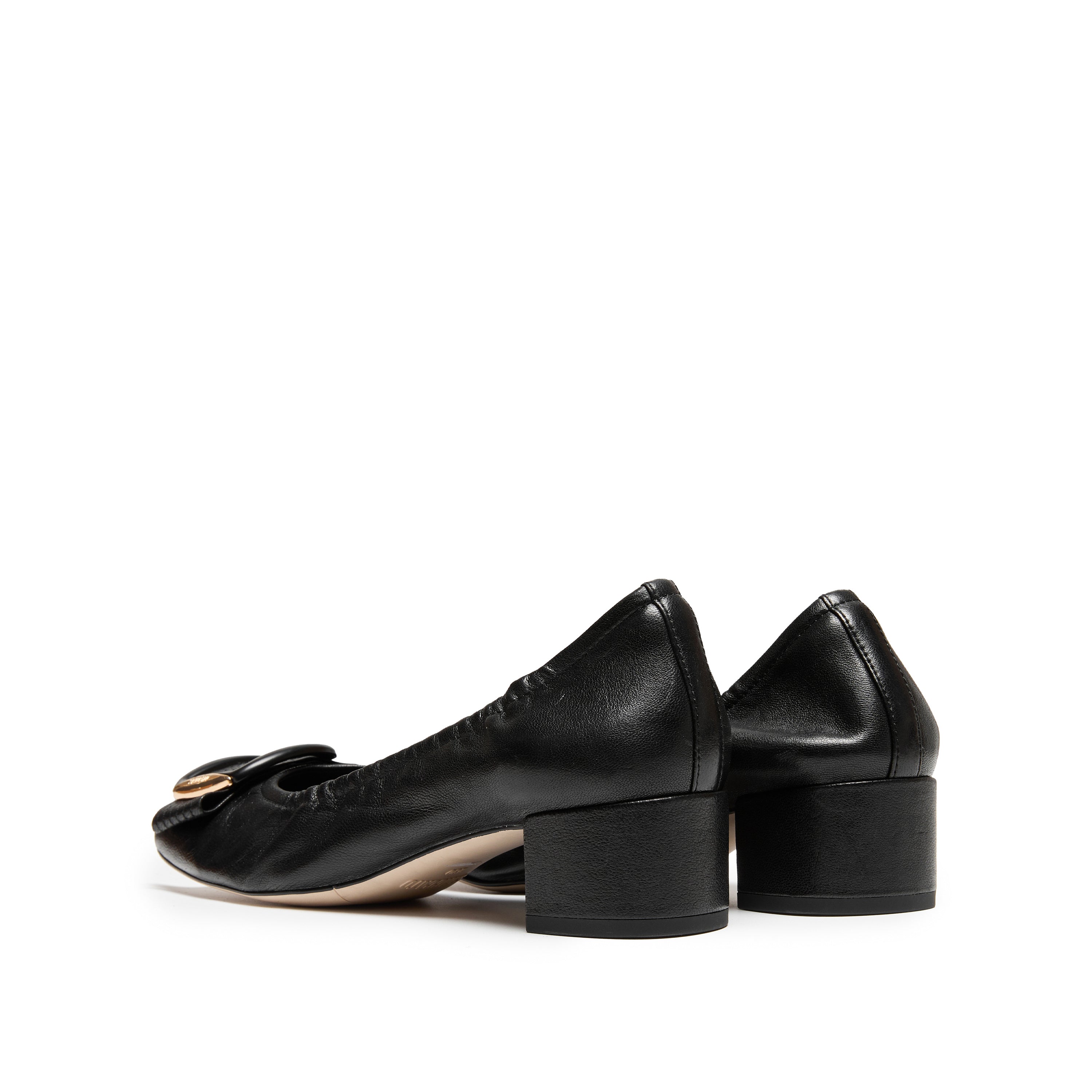 Black Square Buckle Block Heel Pumps