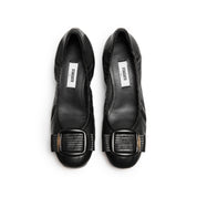 Black Square Buckle Block Heel Pumps