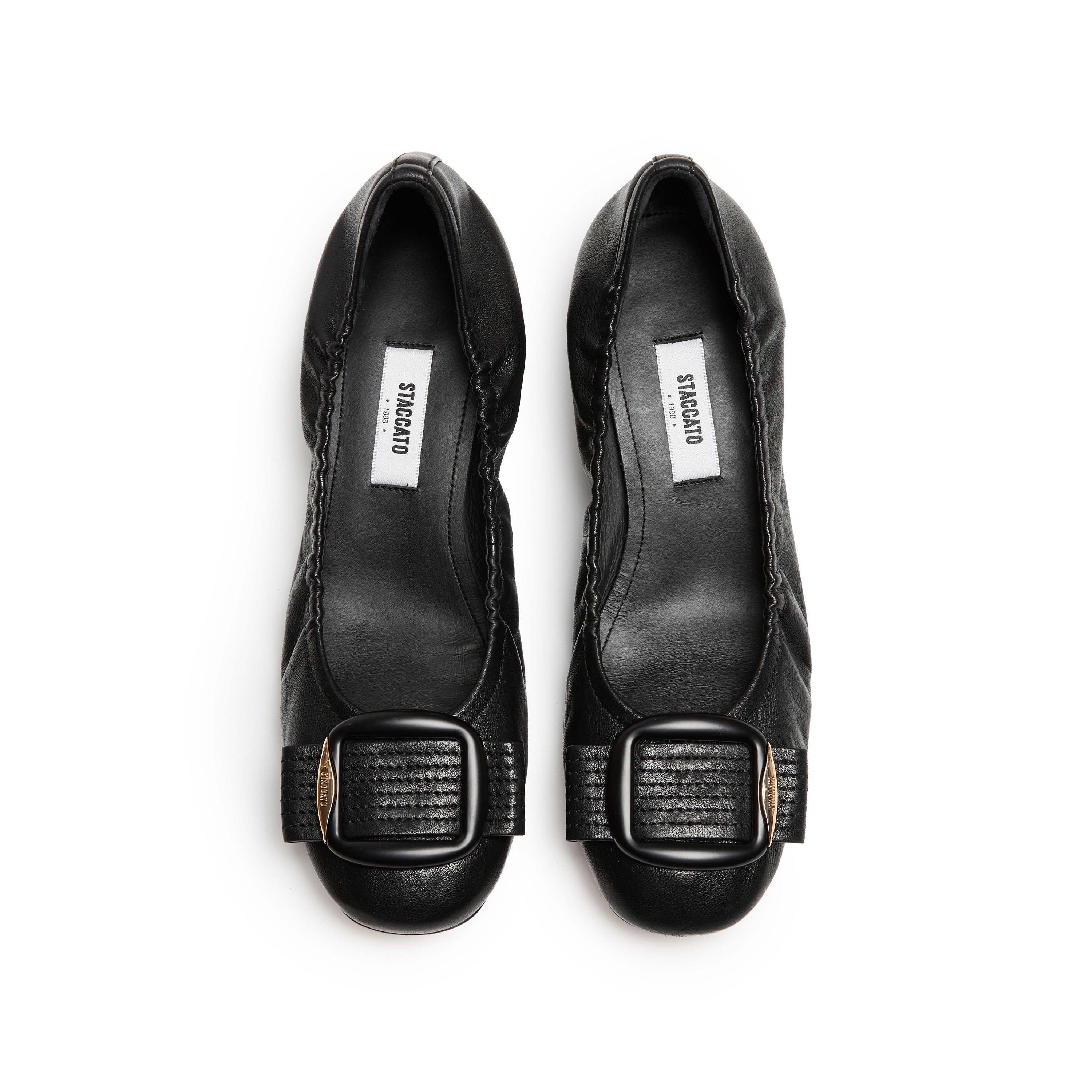 Black Square Buckle Block Heel Pumps