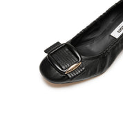 Black Square Buckle Block Heel Pumps