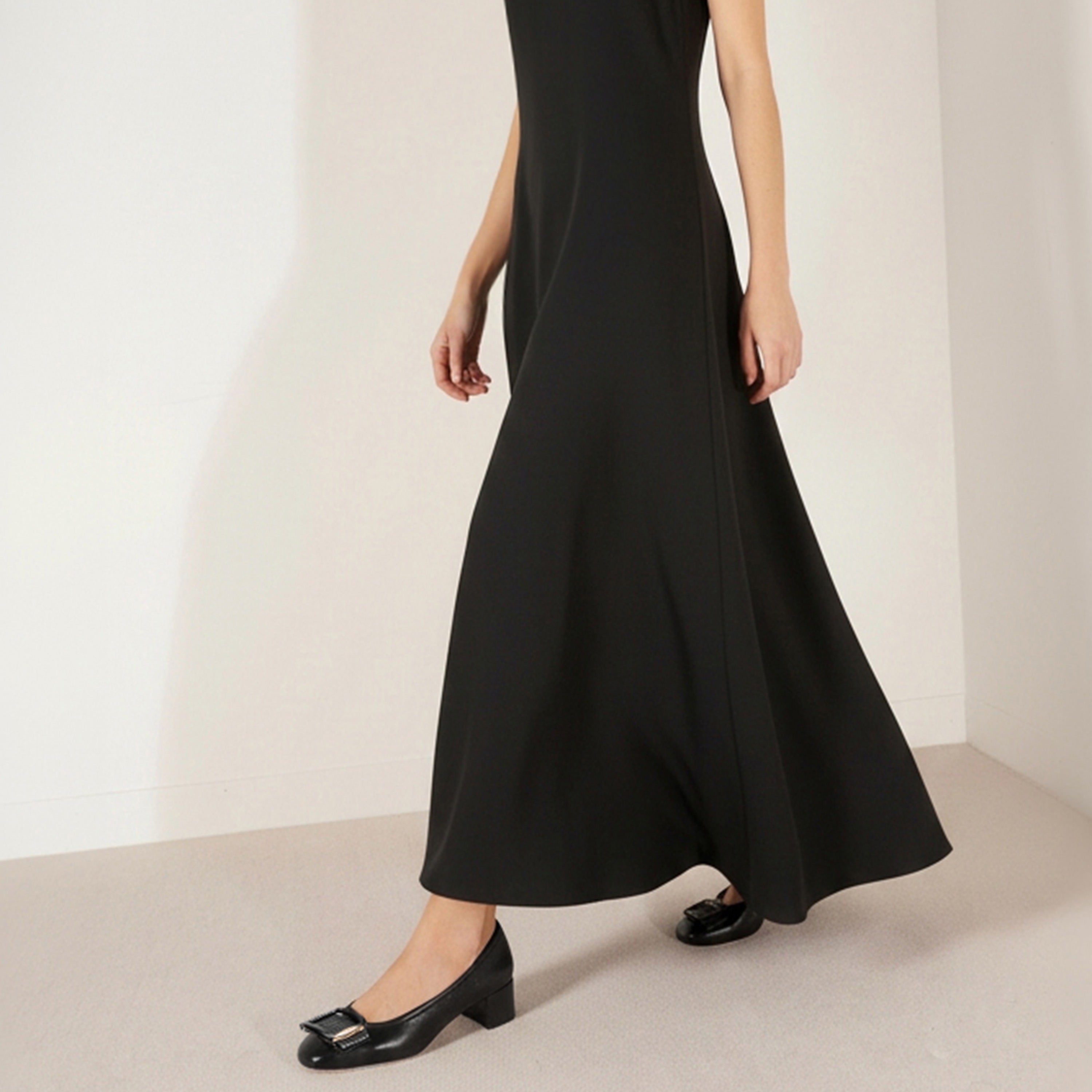 Black Square Buckle Block Heel Pumps