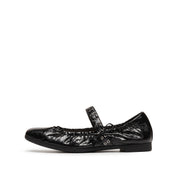 Black Waxy Bow Strappy Ballet Flats