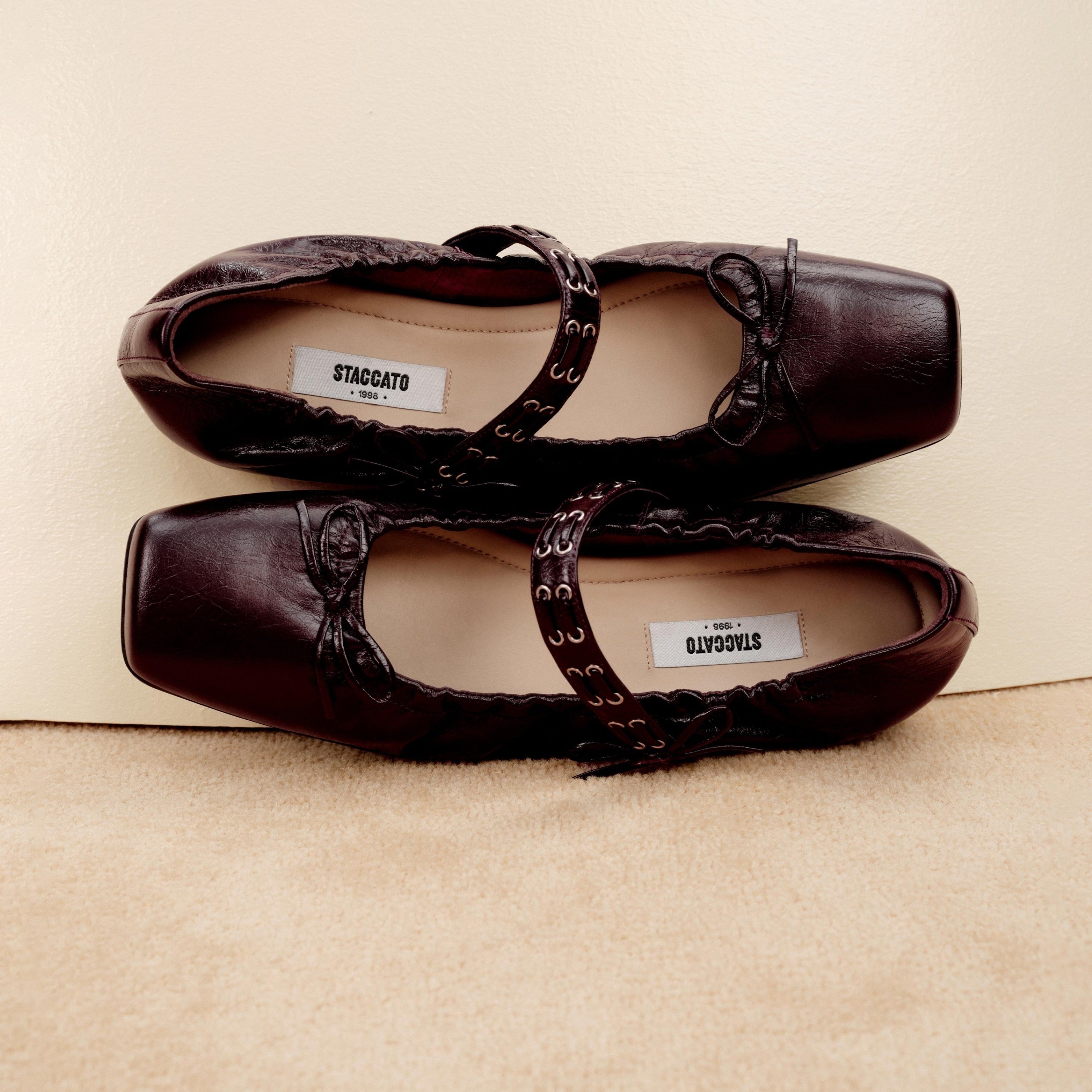 Black Waxy Bow Strappy Ballet Flats