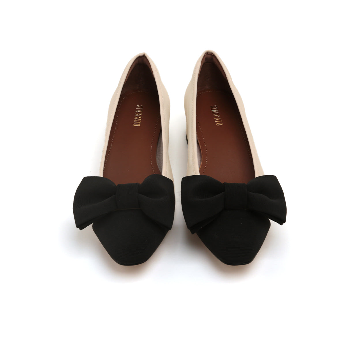 Beige Bow Leather Workwear Pumps