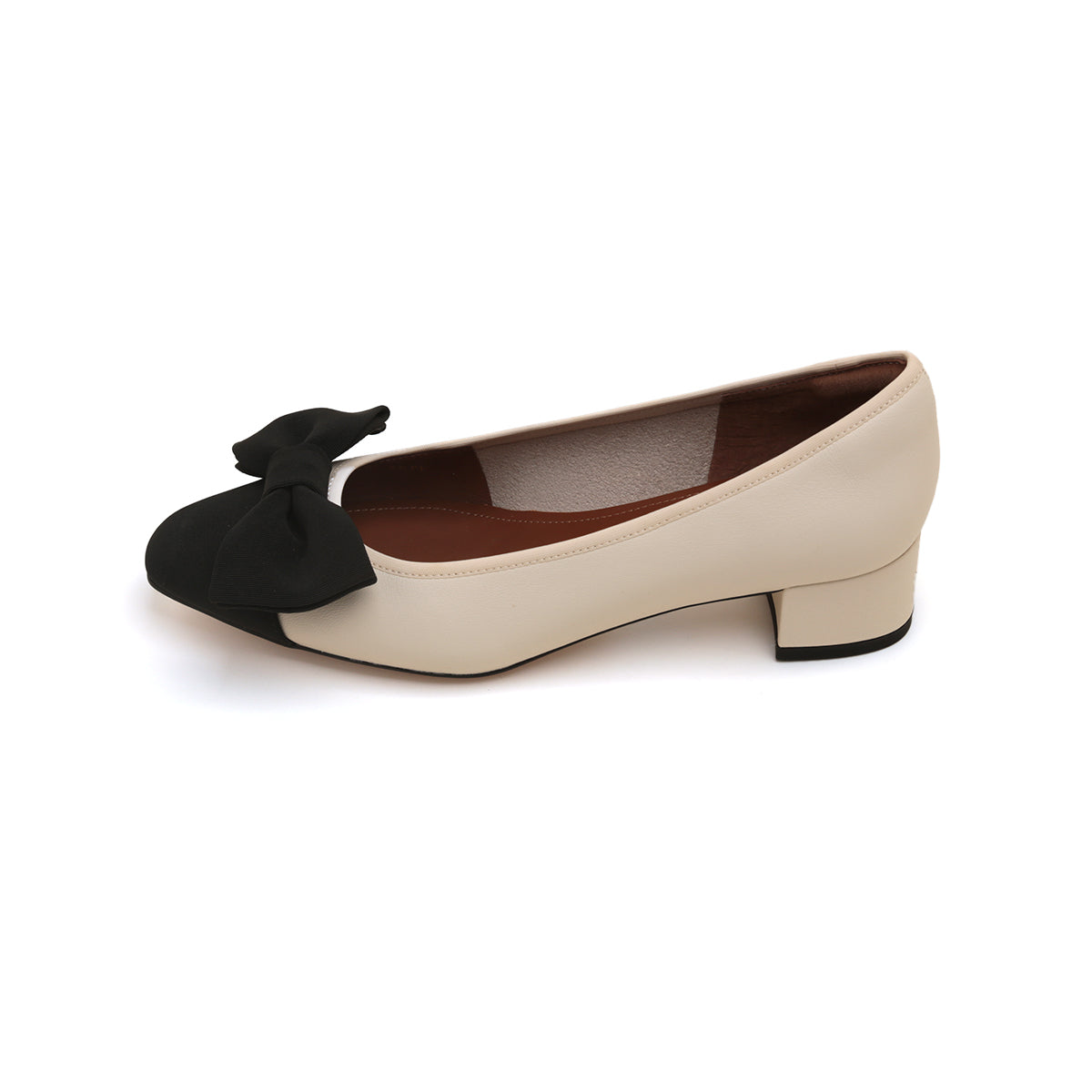 Beige Bow Leather Workwear Pumps