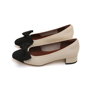 Beige Bow Leather Workwear Pumps