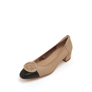 Taupe ST Buckle Workwear Leather Pumps
