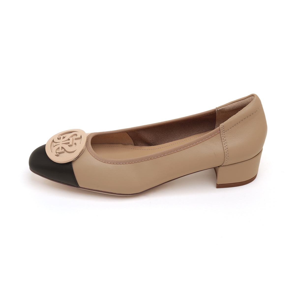 Taupe ST Buckle Workwear Leather Pumps