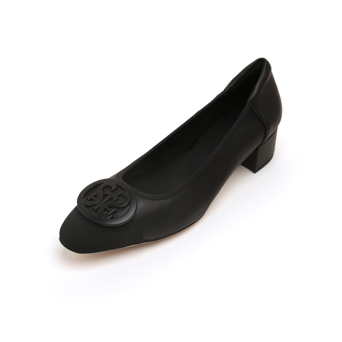 Black ST Buckle Workwear Leather Pumps