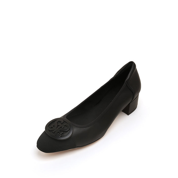 Black ST Buckle Workwear Leather Pumps
