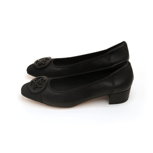 Black ST Buckle Workwear Leather Pumps