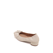 Beige Twisted Bow Leather Comfy Pumps