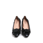 Black Twisted Bow Leather Comfy Pumps