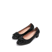 Black Twisted Bow Leather Comfy Pumps
