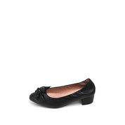 Black Twisted Bow Leather Comfy Pumps