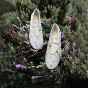 Taupe Crystal Floral Mesh Mary Jane Ballet Flats