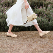 Taupe Crystal Floral Mesh Mary Jane Ballet Flats