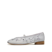 Grey Crystal Floral Mesh Mary Jane Ballet Flats