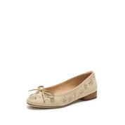 Taupe Crystal Floral Bow Ballet Flats