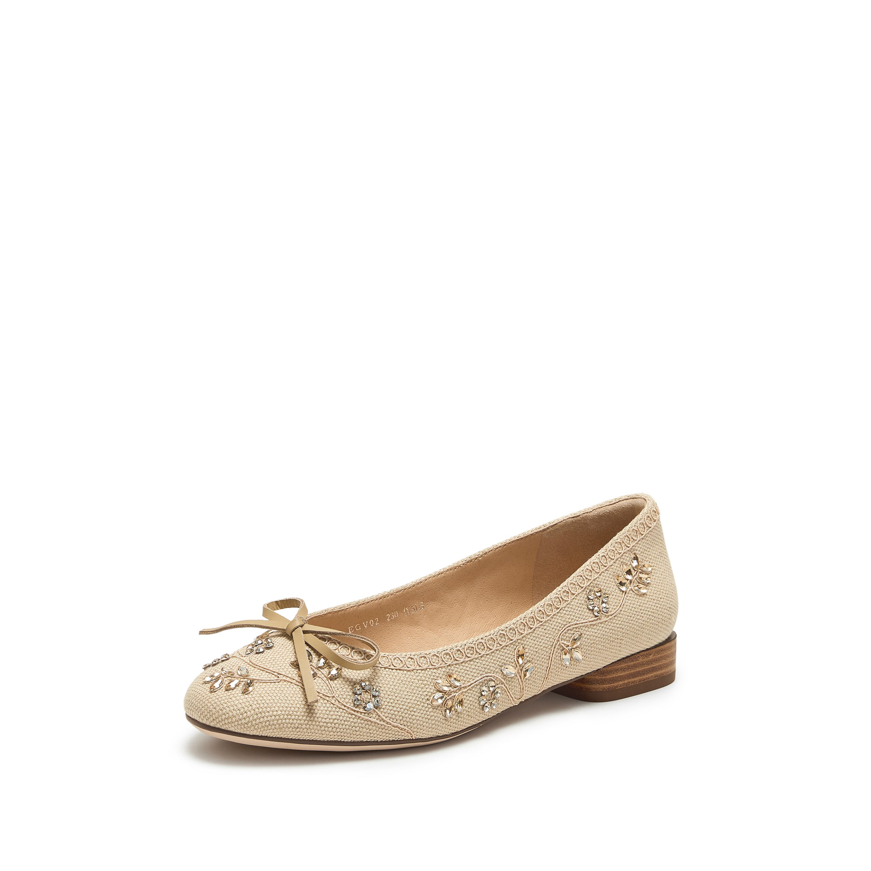Taupe Crystal Floral Bow Ballet Flats