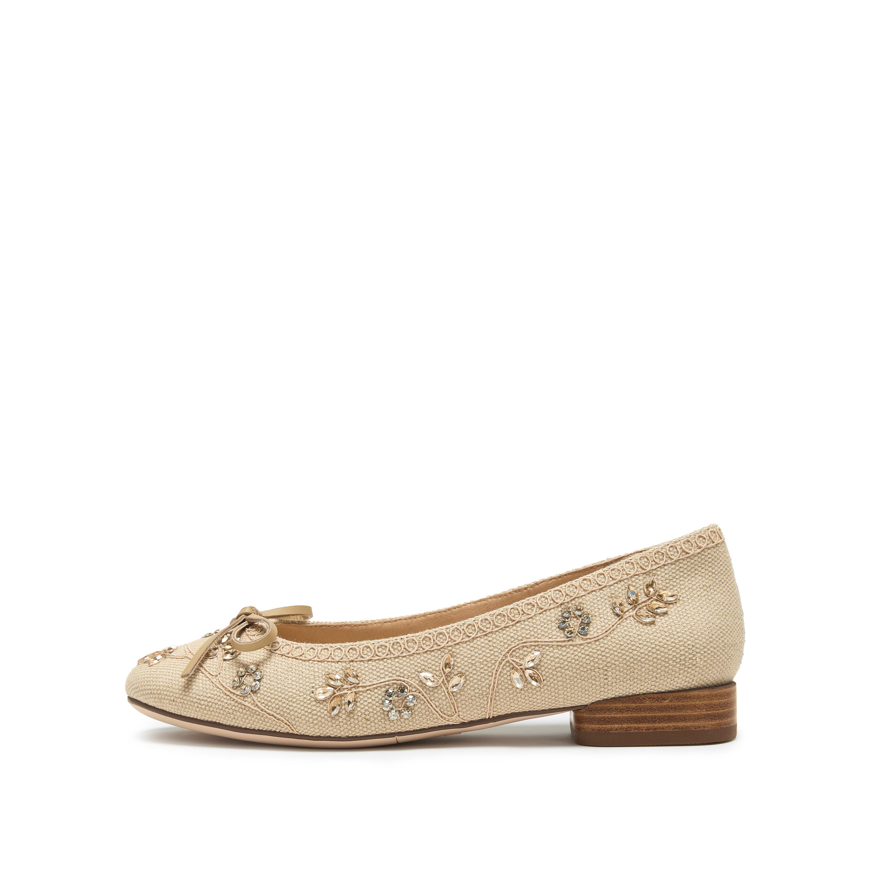 Taupe Crystal Floral Bow Ballet Flats