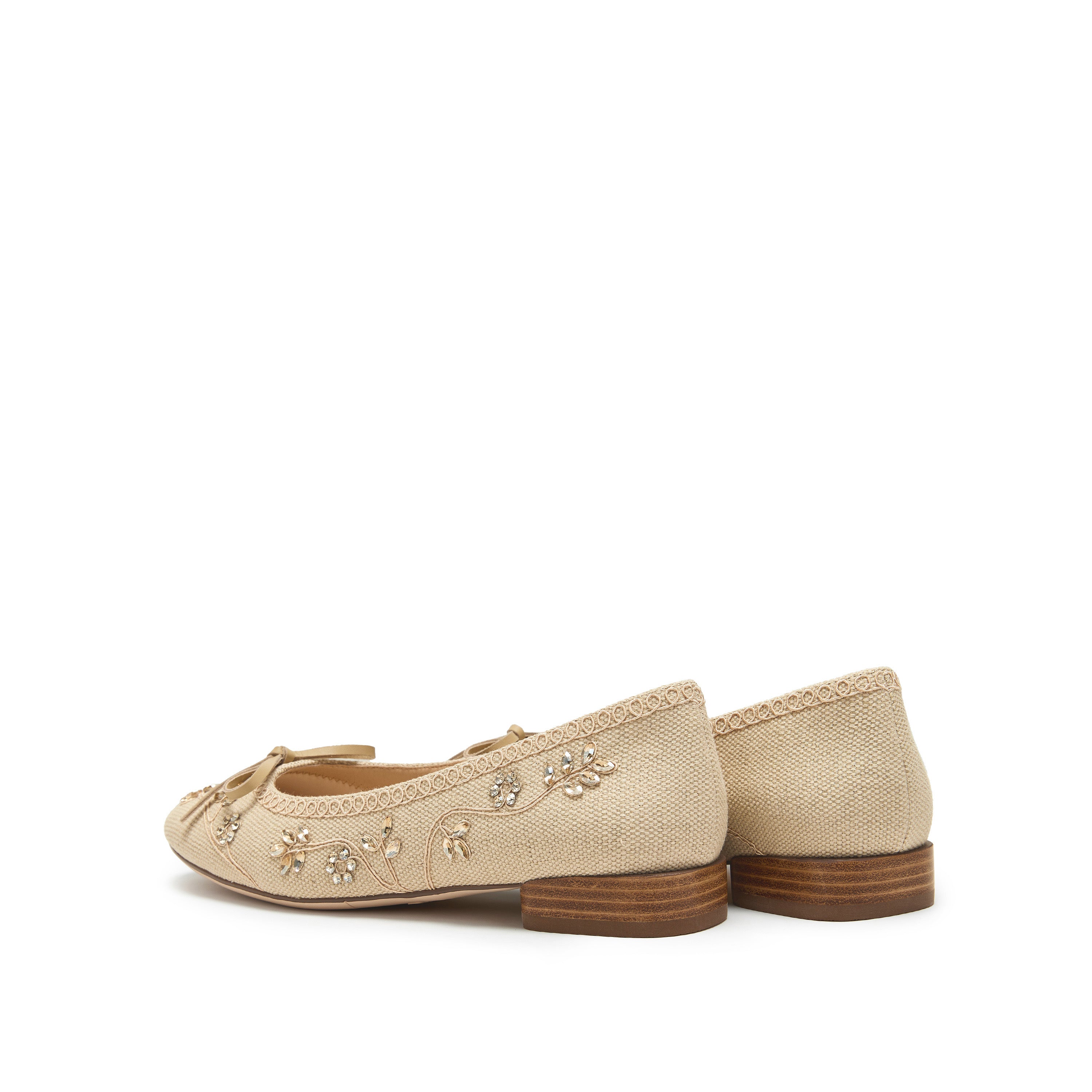 Taupe Crystal Floral Bow Ballet Flats