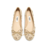 Taupe Crystal Floral Bow Ballet Flats