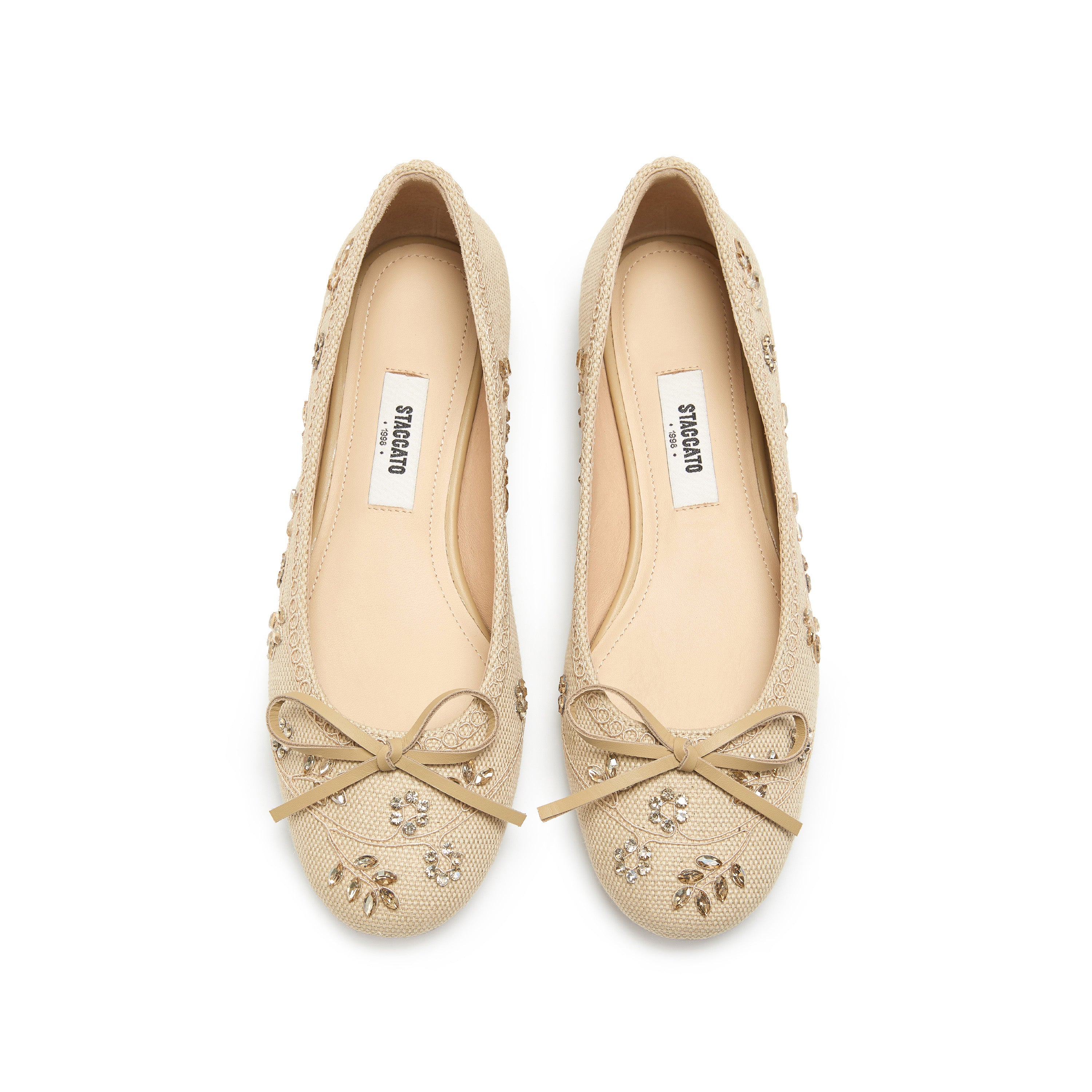 Taupe Crystal Floral Bow Ballet Flats
