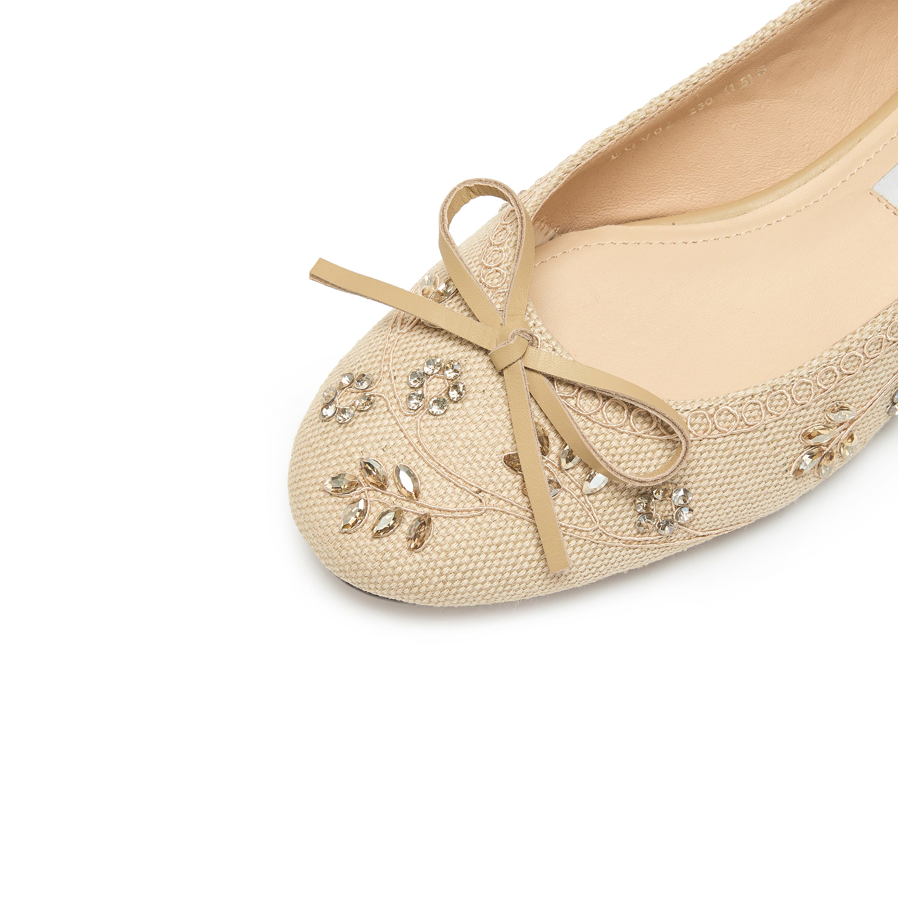 Taupe Crystal Floral Bow Ballet Flats