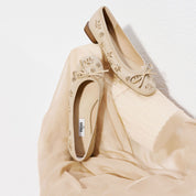 Taupe Crystal Floral Bow Ballet Flats